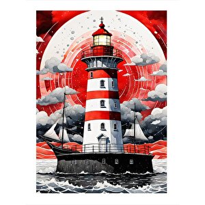 Deniz Feneri Desenli Ahşap Tablo 25cmx 35cm 25x35 cm