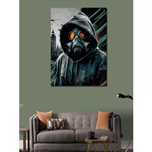 Kanvas Tablo Gaz Maskesi Takan Kapşonlu Adam 100x140 cm