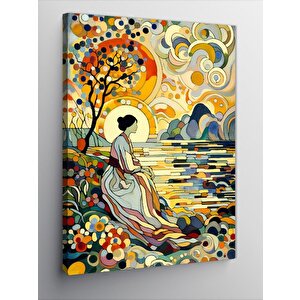 Kanvas Tablo Nehir Kıyısındaki Asyalı Kadın 50x70 cm