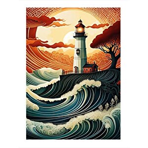 Deniz Feneri Çizimi Mdf Tablo 35cm X50cm 35x50 cm