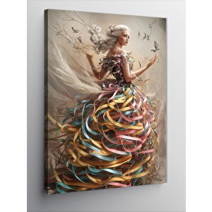 Kanvas Tablo Renkli Elbiseli Kız 100x140 cm