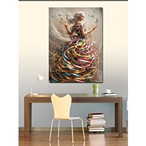 Kanvas Tablo Renkli Elbiseli Kız 100x140 cm