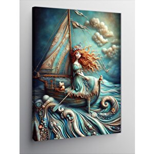 Kanvas Tablo Kızıl Saçlı Kız Ve Yelkenli 100x140 cm