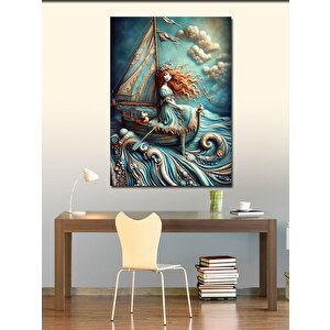 Kanvas Tablo Kızıl Saçlı Kız Ve Yelkenli 100x140 cm