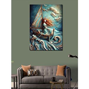 Kanvas Tablo Kızıl Saçlı Kız Ve Yelkenli 100x140 cm