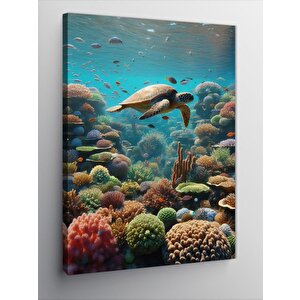 Kanvas Tablo Caretta Caretta Ve Deniz Canlıları 50x70 cm