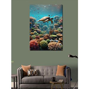 Kanvas Tablo Caretta Caretta Ve Deniz Canlıları 70x100 cm