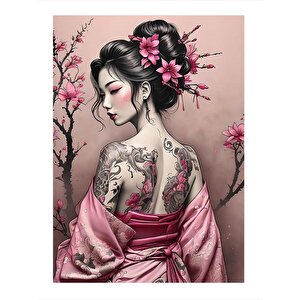 Dövmeli Japon Kadın Modern Mdf Tablo 25cmx 35cm 25x35 cm