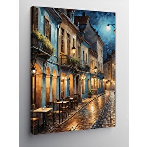 Kanvas Tablo Eski Taşlı Sokak Ve Kafe 100x140 cm