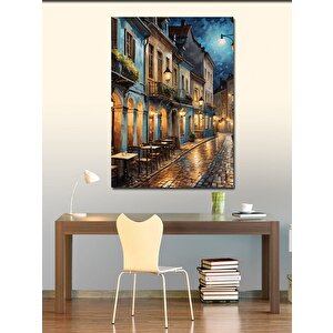 Kanvas Tablo Eski Taşlı Sokak Ve Kafe 100x140 cm