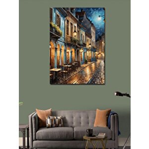 Kanvas Tablo Eski Taşlı Sokak Ve Kafe 100x140 cm