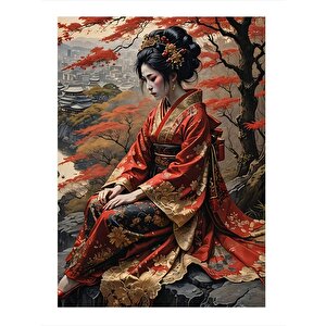 Japon Kadın Hediyelik Ahşap Tablo 35cm X50cm 35x50 cm