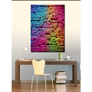 Kanvas Tablo Pastel Boyalı Aztec Simgeleri 50x70 cm