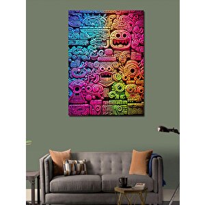 Kanvas Tablo Pastel Boyalı Aztec Simgeleri 70x100 cm