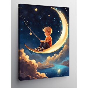 Kanvas Tablo Ayın Üstünde Oturan Çocuk 50x70 cm