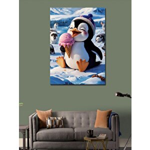 Kanvas Tablo Dondurma Yıyen Şapkalı Penguen