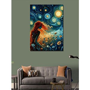 Kanvas Tablo Kızıl Saçlı Kız  Van Gogh Tarzı 100x140 cm