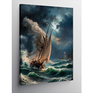 Kanvas Tablo Denizdeki Dalgalar Ve Tekne 70x100 cm