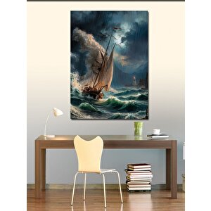 Kanvas Tablo Denizdeki Dalgalar Ve Tekne 70x100 cm