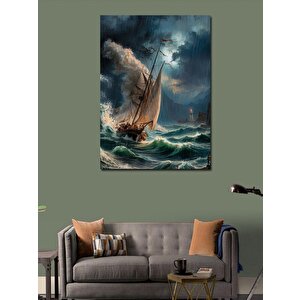 Kanvas Tablo Denizdeki Dalgalar Ve Tekne 70x100 cm