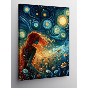 Kanvas Tablo Kızıl Saçlı Kız  Van Gogh Tarzı 70x100 cm