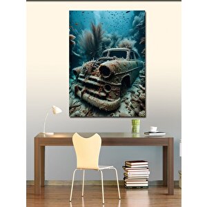 Kanvas Tablo Deniz Altındaki Retro Araba 50x70 cm
