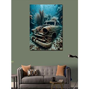 Kanvas Tablo Deniz Altındaki Retro Araba 50x70 cm