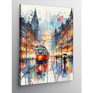 Kanvas Tablo Tramvay Ve İnsanlar Yağlı Boya 100x140 cm