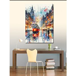 Kanvas Tablo Tramvay Ve İnsanlar Yağlı Boya 100x140 cm