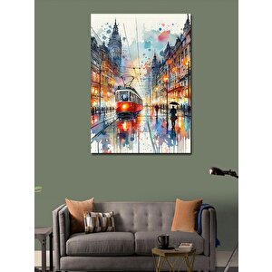 Kanvas Tablo Tramvay Ve İnsanlar Yağlı Boya 50x70 cm