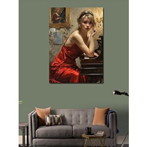 Kanvas Tablo Kırmızı Elbiseli Piyano Çalan Kadın 50x70 cm