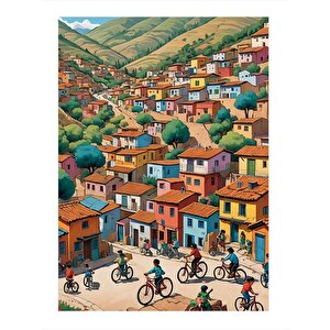 Binalar  Ve İnsanlar Modern Ahşap Tablo 35cm X50cm 35x50 cm
