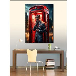 Kanvas Tablo Telefon Kulübesindeki Adam 70x100 cm