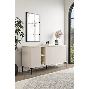 Home Tarz Konsol 4 Kapaklı, Raflı , 180 Cm , Yemek Odası , Ofis, Salon (dolunay-traverten)
