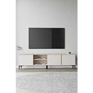Home Tarz Tv Üni̇tesi̇ , Rafli Tv Sehpasi , 180 Cm Tv Konsolu (dolunay-traverten)