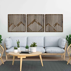 Ahşap Duvar Tablosu, 3 Parça Ahşap Modern Duvar Dekoru, Oval Gökyüzü Geometrik Desen Duvar Paneli, Akasya 28x28 cm