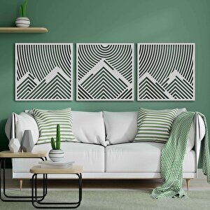Ahşap Duvar Tablosu, 3 Parça Ahşap Modern Duvar Dekoru, Oval Gökyüzü Geometrik Desen Duvar Paneli, Beyaz 71x71 cm