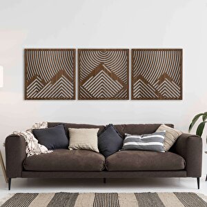 Ahşap Duvar Tablosu, 3 Parça Ahşap Modern Duvar Dekoru, Oval Gökyüzü Geometrik Desen Duvar Paneli, Ceviz 40,5x40,5 cm