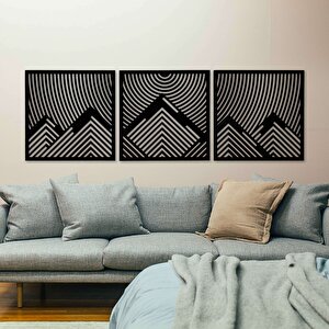 Ahşap Duvar Tablosu, 3 Parça Ahşap Modern Duvar Dekoru, Oval Gökyüzü Geometrik Desen Duvar Paneli, Siyah 40,5x40,5 cm