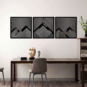 Ahşap Duvar Tablosu, 3 Parça Ahşap Modern Duvar Dekoru, Oval Gökyüzü Geometrik Desen Duvar Paneli, Siyah 40,5x40,5 cm