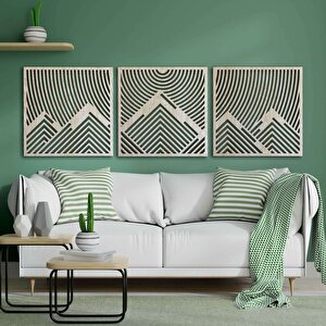 Ahşap Duvar Tablosu, 3 Parça Ahşap Modern Duvar Dekoru, Oval Gökyüzü Geometrik Desen Duvar Paneli, Akçaağaç 58,5x58,5 cm