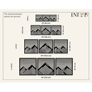 Ent Wood Art Ahşap Duvar Tablosu, 3 Parça Ahşap Modern Duvar Dekoru, Yatay Dağ Geometrik Desen Duvar Paneli, Ceviz