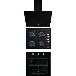 Turbo Kristal Siyah Cam Ankastre Set DA6-830 Davlumbaz + Ko-40 Tahdf Ocak + B66-sf2 Fırın