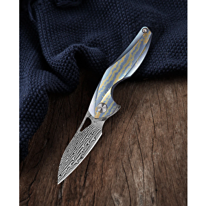 Bestech The Reticulan Bt1810l Titanyum Sap Damascus Mini Çakı ( Şam Çeliği )