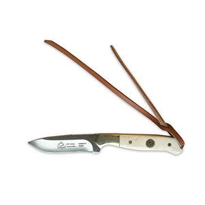 Caping Smooth White Bone Bıçak, With Leather Sheath