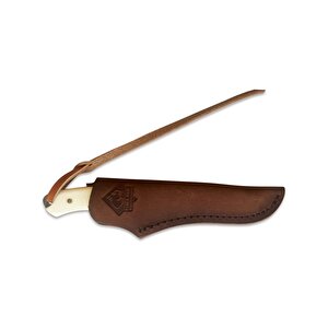 Caping Smooth White Bone Bıçak, With Leather Sheath