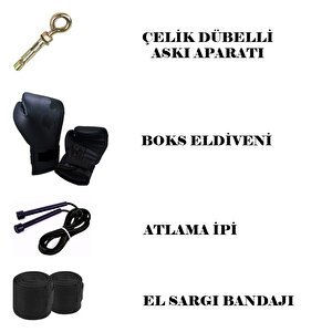 Boxing Star 70x25 Cm Zincirli Boks Kum Torbası Siyah +aparat +eldiveni +bandaj +i̇p