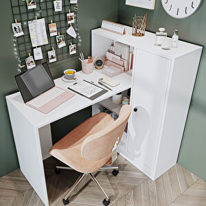 ROOMART Daisy Raflı Çalışma Masası , Çocuk Çalışma Masası, Ofis Çalışma Masası, Bilgisayar Masası Beyaz