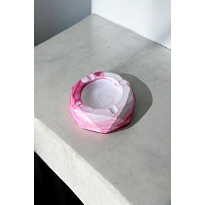 Mermer Desenli  Kesimli Oval Dekoratif Küllük Kül Tablası Pembe