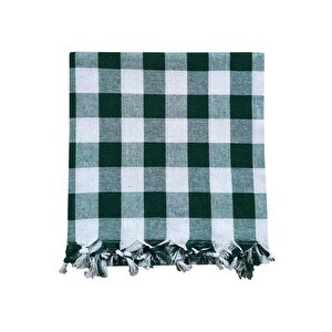 150x150 Cm Kareli Yer Sofra Bezi Piknik Masa Örtüsü Saçaklı Koyu Yeşil 02